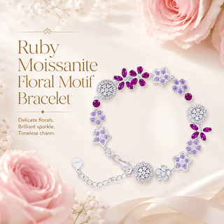 Lab - Grown Ruby & Moissanite Floral Motif Bracelet - Reymey