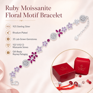 Lab - Grown Ruby & Moissanite Floral Motif Bracelet - Reymey
