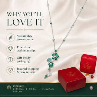Lab - Grown Emerald Floral Jewelry Set — Bracelet & Necklace - Reymey