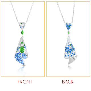 Pavé Moissanite, Lab - Grown Emerald & Sapphire Pendant Necklace - Reymey