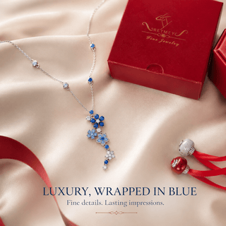 Lab - Grown Sapphire & Aquamarine Floral Motif Necklace - Reymey
