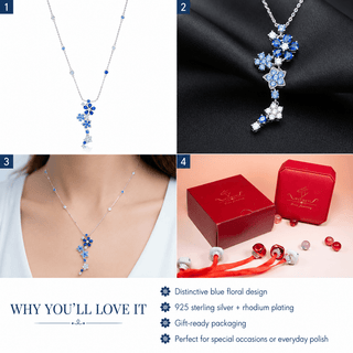 Lab - Grown Sapphire & Aquamarine Floral Motif Necklace - Reymey