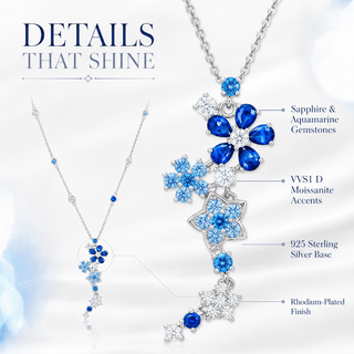 Lab - Grown Sapphire & Aquamarine Floral Motif Necklace - Reymey
