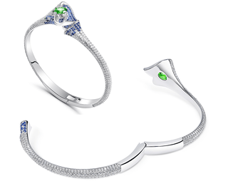 Moissanite, Lab - Grown Emerald & Sapphire Open Pavé Bangle - Reymey