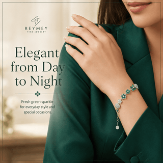 Lab - Grown Emerald Floral Motif Bracelet - Reymey