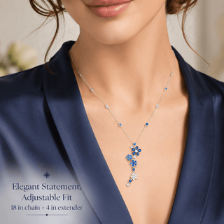 Lab - Grown Sapphire & Tanzanite Floral Motif Necklace - Reymey