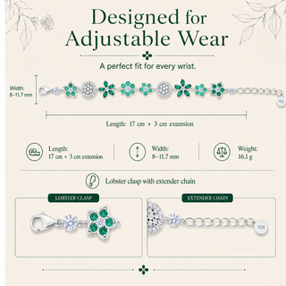Lab - Grown Emerald Floral Motif Bracelet - Reymey