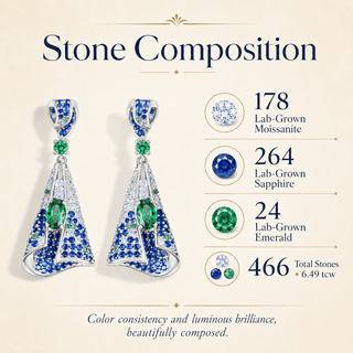 Moissanite, Lab - Grown Emerald & Sapphire Pavé Drop Earrings - Reymey