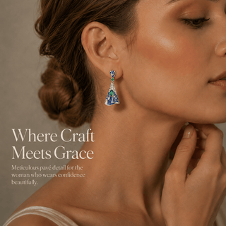 Moissanite, Lab - Grown Emerald & Sapphire Pavé Drop Earrings - Reymey
