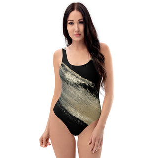 Black & Gold One-Piece Women's Swimsuit for Stylish Beach Days